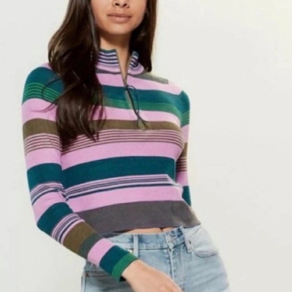 Free People Rip Tide Striped Cropped Long Sleeve Pullover Size XSmall Women